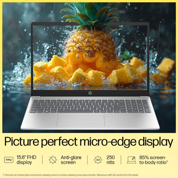 HP 15, AMD Ryzen 3 7320U (8GB LPDDR5, 512GB SSD) FHD, Anti-Glare, Micro-Edge, 15.6"/39.6cm, Win 11, Office 21, Silver, 1.59kg, fc0154AU, AMD Radeon Graphics, 1080p FHD Camera Laptop - Image 6