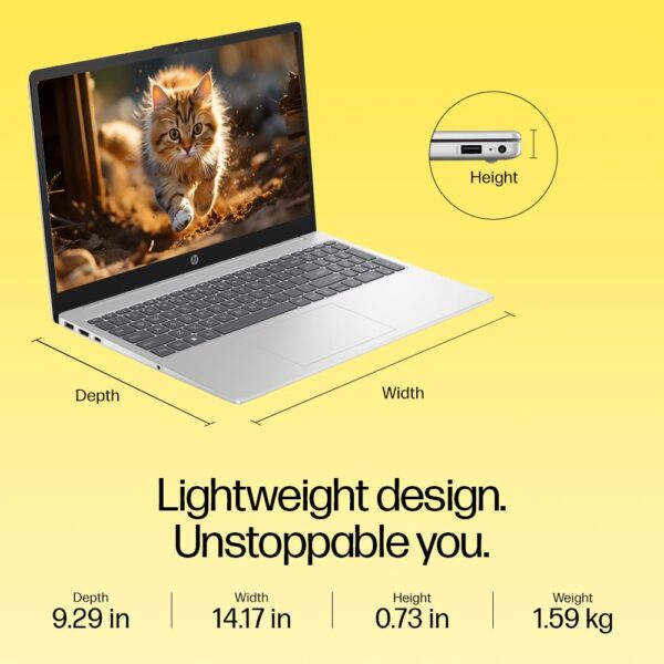 HP 15, AMD Ryzen 3 7320U (8GB LPDDR5, 512GB SSD) FHD, Anti-Glare, Micro-Edge, 15.6"/39.6cm, Win 11, Office 21, Silver, 1.59kg, fc0154AU, AMD Radeon Graphics, 1080p FHD Camera Laptop - Image 8