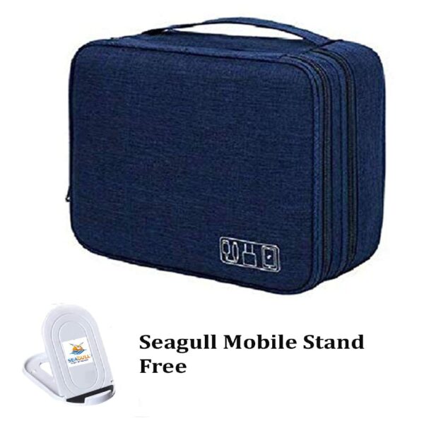Seagull flight of fashion Nylon Double Layer Electronic Gadget Organizer Case, Cable Organizer Bag For Accessories With Mobile Stand - 27 X 20 X 9 Cm - Navy Blue - Model 1 - Image 3