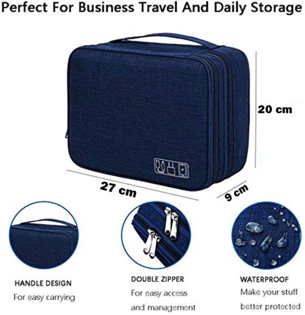 Seagull flight of fashion Nylon Double Layer Electronic Gadget Organizer Case, Cable Organizer Bag For Accessories With Mobile Stand - 27 X 20 X 9 Cm - Navy Blue - Model 1 - Image 4