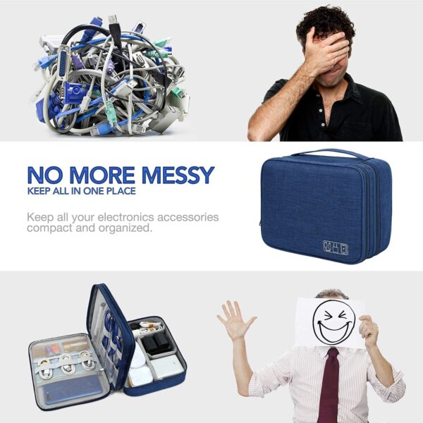 Seagull flight of fashion Nylon Double Layer Electronic Gadget Organizer Case, Cable Organizer Bag For Accessories With Mobile Stand - 27 X 20 X 9 Cm - Navy Blue - Model 1 - Image 5
