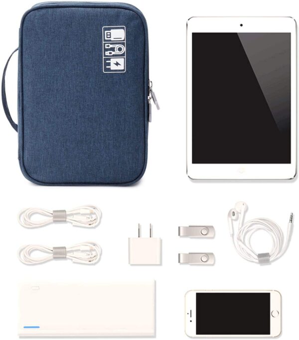 Seagull flight of fashion Nylon Double Layer Electronic Gadget Organizer Case, Cable Organizer Bag For Accessories With Mobile Stand - 27 X 20 X 9 Cm - Navy Blue - Model 1 - Image 8