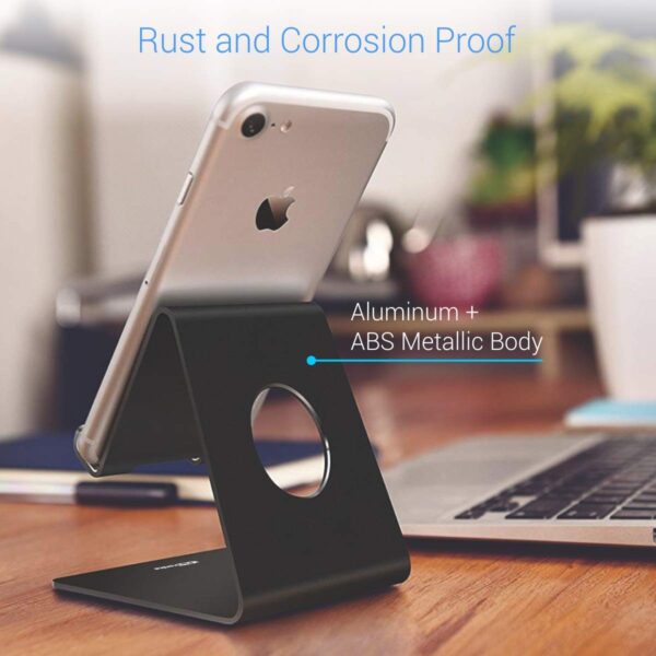 Portronics MODESK Universal Mobile Holder Stand with Metal Body, Anti Skid Design, Light Weight for All Smartphones, Tablets, Kindle, iPad(Black) - Image 4