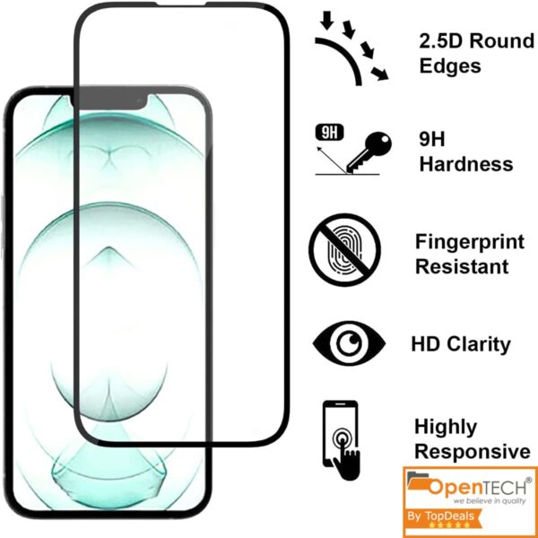 OpenTech® Military-Grade Tempered Glass Screen Protector Compatible for iPhone 13/13 Pro / 14 / 16e with Edge to Edge Coverage and Easy Installation kit (6.1 Inches) - Image 4