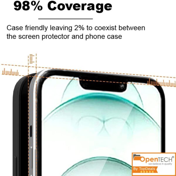 OpenTech® Military-Grade Tempered Glass Screen Protector Compatible for iPhone 13/13 Pro / 14 / 16e with Edge to Edge Coverage and Easy Installation kit (6.1 Inches) - Image 5