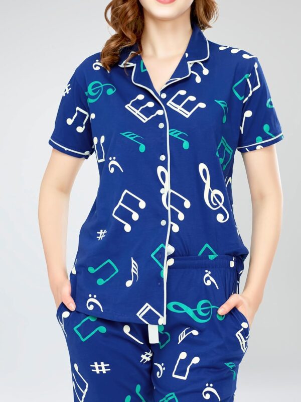 ZEYO Night Suit for Women's Musical Note's Printed Cotton Night Dress of Shirt and Pajama Set 5748 - Image 3