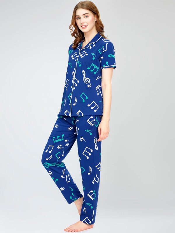 ZEYO Night Suit for Women's Musical Note's Printed Cotton Night Dress of Shirt and Pajama Set 5748 - Image 5