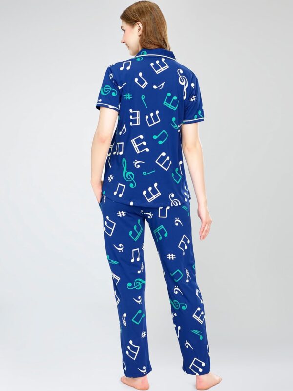 ZEYO Night Suit for Women's Musical Note's Printed Cotton Night Dress of Shirt and Pajama Set 5748 - Image 6