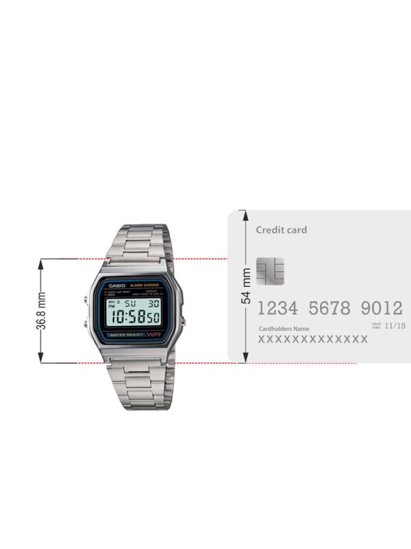 Casio Vintage A-158WA-1Q Digital Grey Dial Unisex Watch Silver Metal Strap (D011) - Image 7