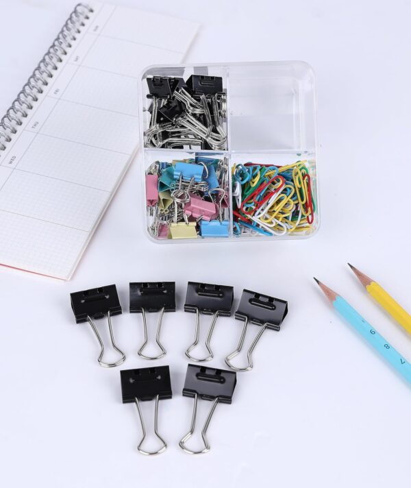 BRUSTRO Assorted Clip Box | Includes 120 Paper Clips-28mm & 56 Binder Clips (25mm- 6 pcs| 19mm- 15 pcs| 15mm- 35pcs) | Home, Office, Stationery use, Ideal for Kids and Adults, Reusable, Flexible - Image 8