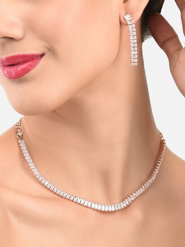 ZAVERI PEARLS Rose Gold Dazzling Baguette Cubic Zirconia Necklace Earring & Bracelet Set For Women-ZPFK12570 - Image 4