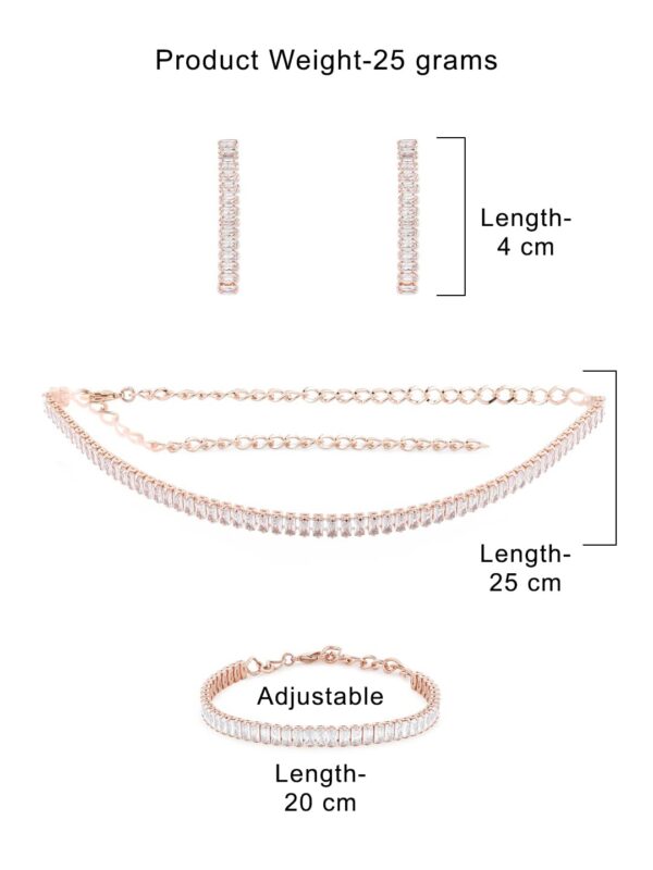 ZAVERI PEARLS Rose Gold Dazzling Baguette Cubic Zirconia Necklace Earring & Bracelet Set For Women-ZPFK12570 - Image 6