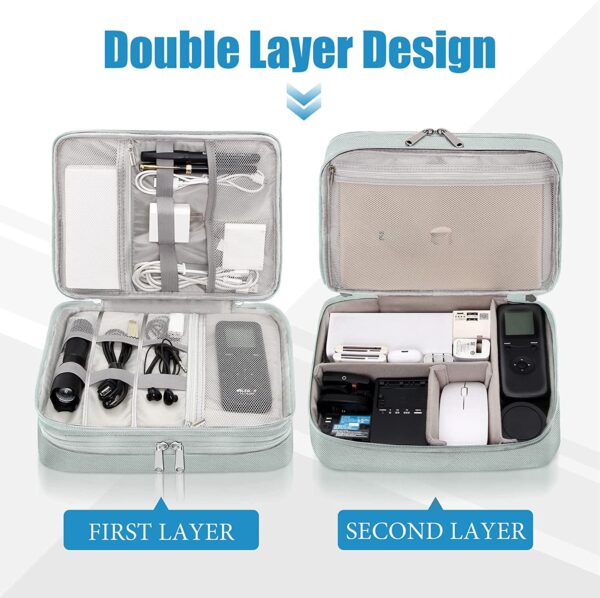 Seagull flight of fashion Nylon Double Layer Professional Electronic Gadget Organizer Case, Cable Organizer Bag For Accessories With Mobile Stand - 27 X 20 X 9 Cm - Grey - Model 2 - Image 5