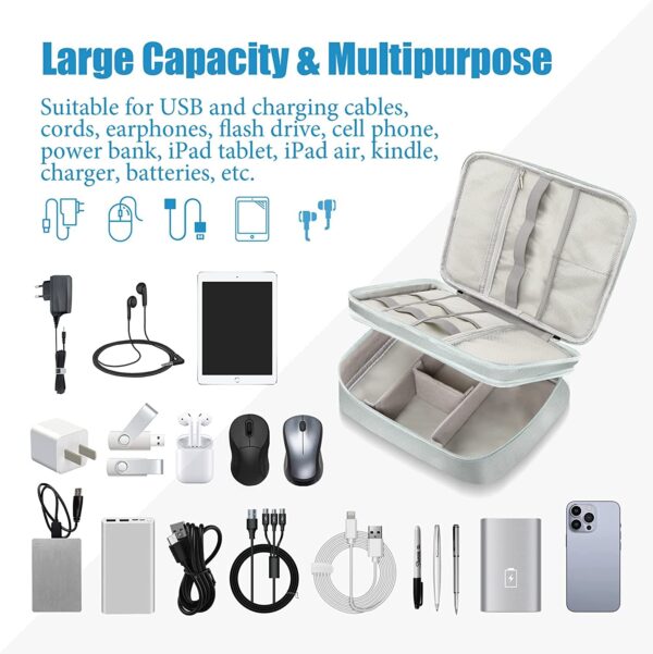 Seagull flight of fashion Nylon Double Layer Professional Electronic Gadget Organizer Case, Cable Organizer Bag For Accessories With Mobile Stand - 27 X 20 X 9 Cm - Grey - Model 2 - Image 7