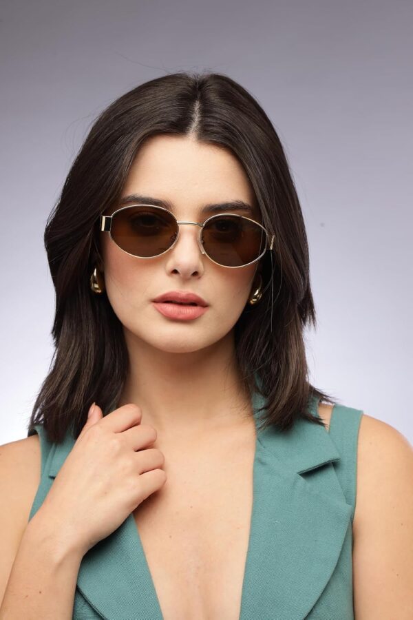 HASHTAG Retro Oval Sunglasses for Women | Stylish UV400 Protection Shades | Lightweight Durable Metal Frame | Trendy Vintage Oval Glares for Women | Classic & Elegant Design for All Occasions - Image 3