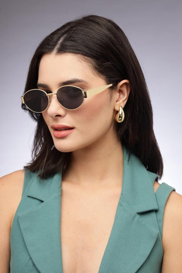 HASHTAG Retro Oval Sunglasses for Women | Stylish UV400 Protection Shades | Lightweight Durable Metal Frame | Trendy Vintage Oval Glares for Women | Classic & Elegant Design for All Occasions - Image 5