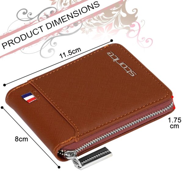 Storite PU Leather 9 Slot Vertical Credit Debit Card Holder Money Wallet Zipper Coin Purse for Men Women - Lightbrown (11.5 x 1.75 x 8 cm) - Image 3
