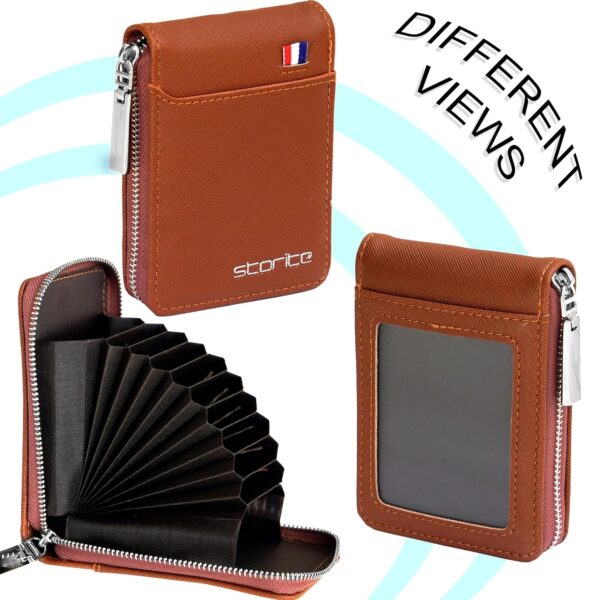 Storite PU Leather 9 Slot Vertical Credit Debit Card Holder Money Wallet Zipper Coin Purse for Men Women - Lightbrown (11.5 x 1.75 x 8 cm) - Image 4