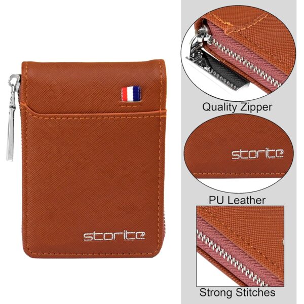 Storite PU Leather 9 Slot Vertical Credit Debit Card Holder Money Wallet Zipper Coin Purse for Men Women - Lightbrown (11.5 x 1.75 x 8 cm) - Image 5