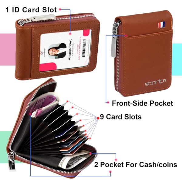 Storite PU Leather 9 Slot Vertical Credit Debit Card Holder Money Wallet Zipper Coin Purse for Men Women - Lightbrown (11.5 x 1.75 x 8 cm) - Image 6
