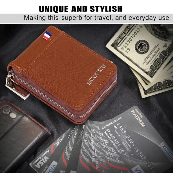 Storite PU Leather 9 Slot Vertical Credit Debit Card Holder Money Wallet Zipper Coin Purse for Men Women - Lightbrown (11.5 x 1.75 x 8 cm) - Image 8