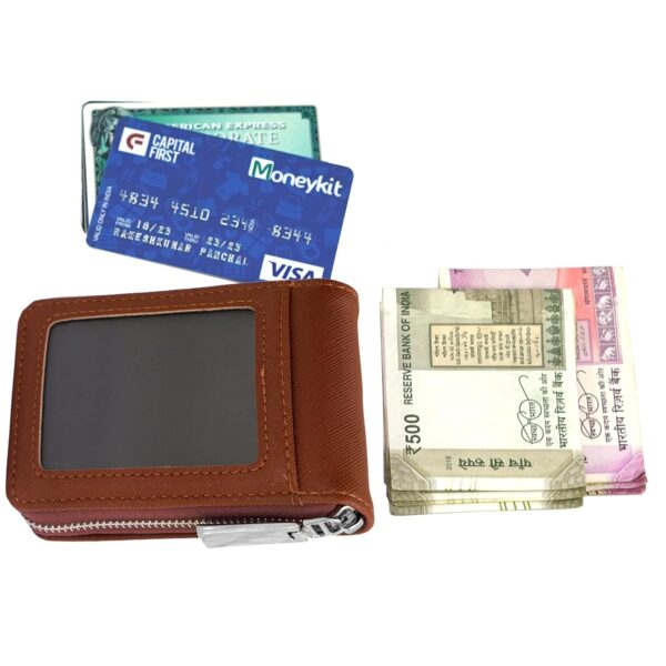 Storite PU Leather 9 Slot Vertical Credit Debit Card Holder Money Wallet Zipper Coin Purse for Men Women - Lightbrown (11.5 x 1.75 x 8 cm) - Image 9