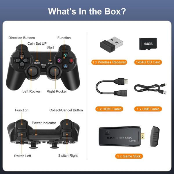 TOYTONIC Retro Game Stick for TV with 20,000+ Built-In Games – Plug & Play Hdmi Video Game Console with 2 Wireless Controllers & 64gb Card – Gaming Toy for Kids Ages 7-15 & Family Fun - Image 3