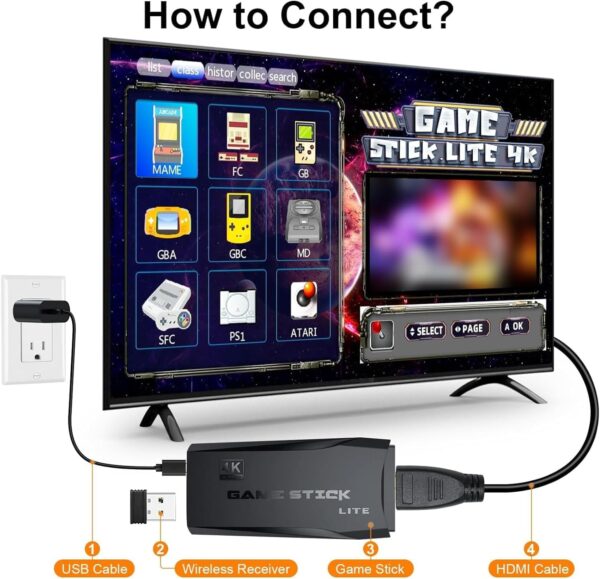 TOYTONIC Retro Game Stick for TV with 20,000+ Built-In Games – Plug & Play Hdmi Video Game Console with 2 Wireless Controllers & 64gb Card – Gaming Toy for Kids Ages 7-15 & Family Fun - Image 4