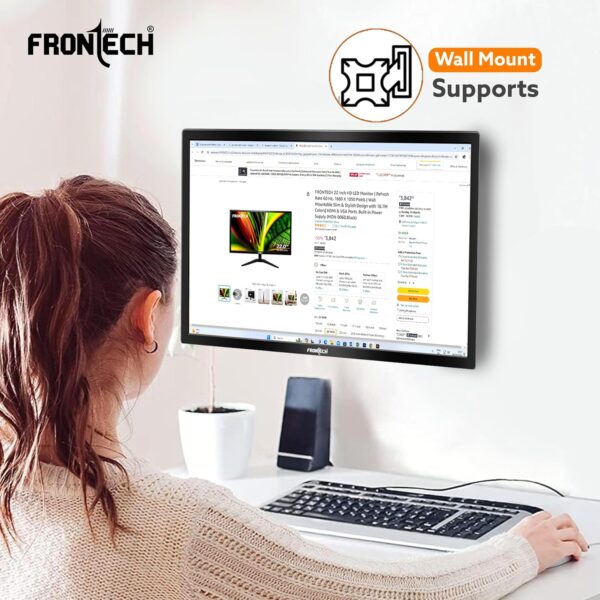FRONTECH 20 Inch HD LED Monitor | Refresh Rate 60 Hz, 1600 x 900 Pixels | Wall Mountable Slim & Stylish Design with 16.7M Colors | HDMI & VGA Ports, Built-in Power Supply (MON-0054,Black) - Image 4