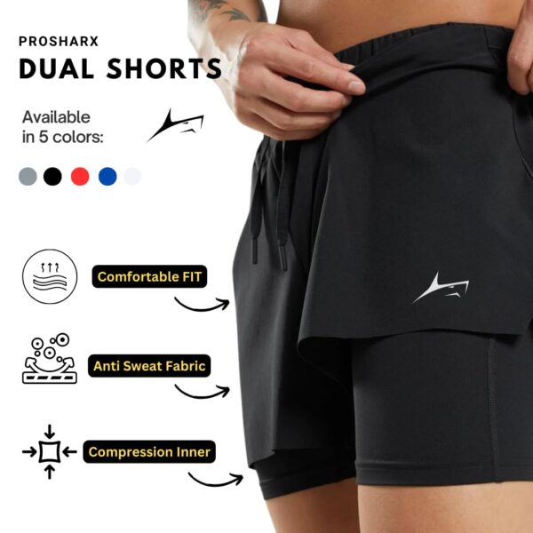 PROSHARX 2 in 1 Active Dual Shorts with Inner Tights Layer | Men's Double Layer Short for Running, Gym & Sports - Image 5