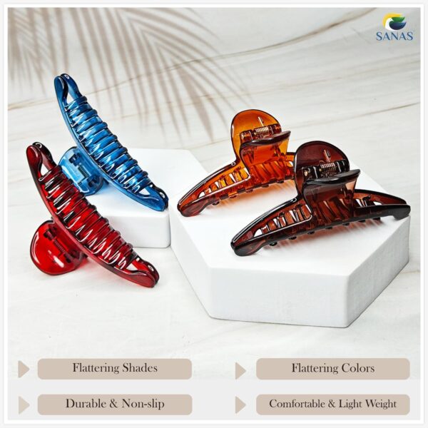 Sanas (4Pcs) Butterfly Clips for Women Hair Clutcher for Women Hair Accessories Hair Clips for Girls Daily Use Banana Hair Claw Clips for Ladies Stylish (4Pcs) (Assorted) - Image 8