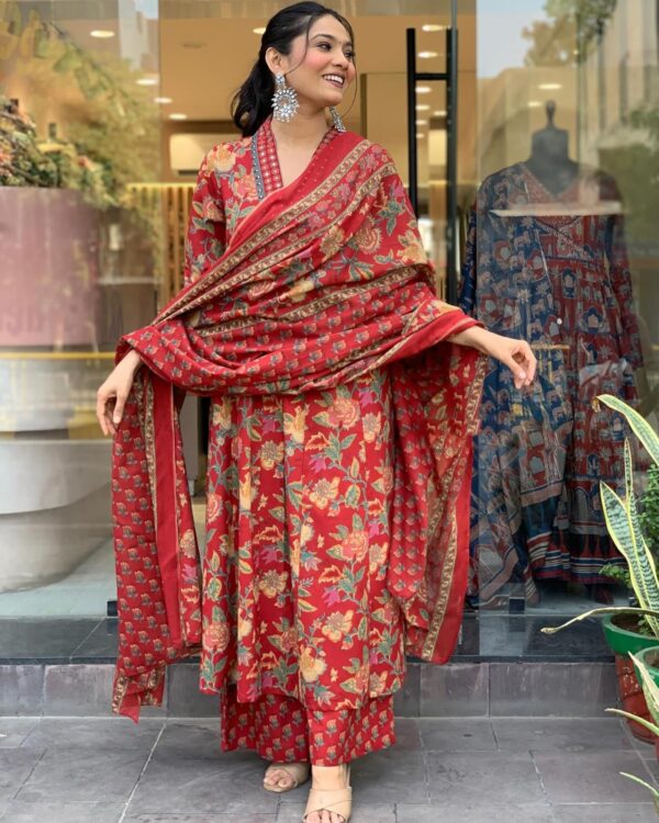 GoSriKi Women's Rayon Viscose Anarkali Printed Kurta with Palazzo & Dupatta - Image 3