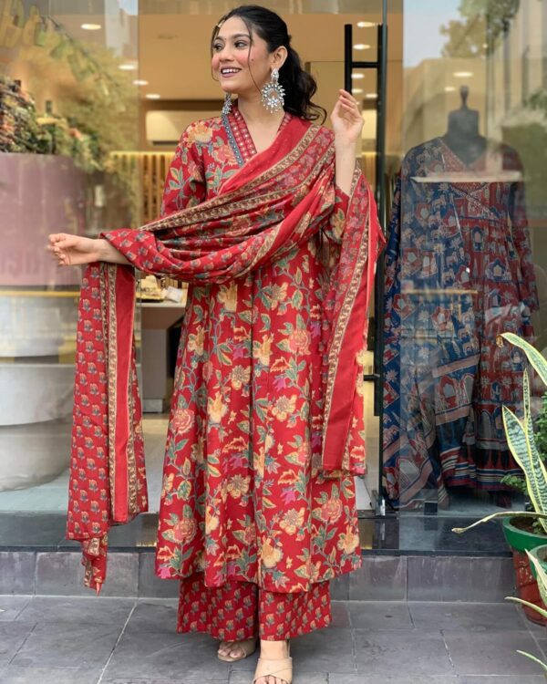 GoSriKi Women's Rayon Viscose Anarkali Printed Kurta with Palazzo & Dupatta - Image 4