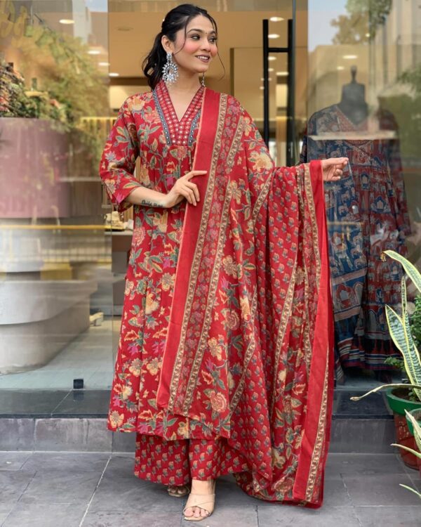 GoSriKi Women's Rayon Viscose Anarkali Printed Kurta with Palazzo & Dupatta - Image 5