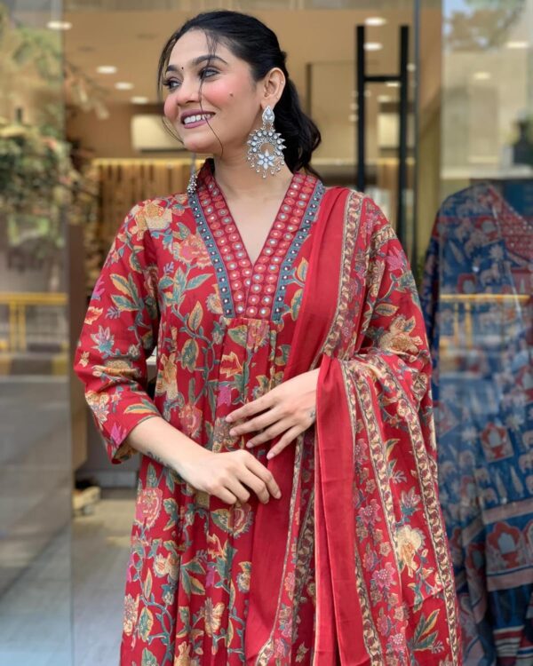 GoSriKi Women's Rayon Viscose Anarkali Printed Kurta with Palazzo & Dupatta - Image 6