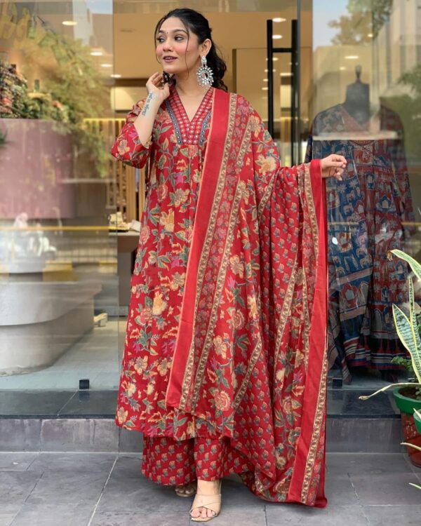 GoSriKi Women's Rayon Viscose Anarkali Printed Kurta with Palazzo & Dupatta - Image 9