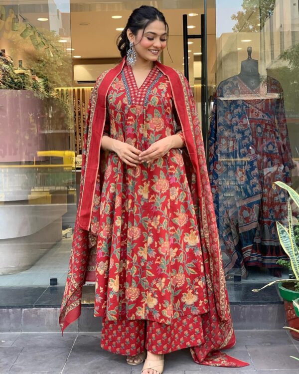 GoSriKi Women's Rayon Viscose Anarkali Printed Kurta with Palazzo & Dupatta - Image 10