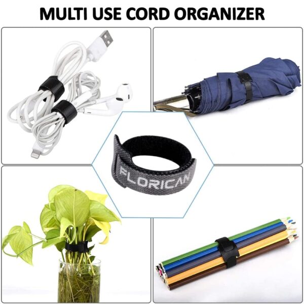 FLORICAN Cable Organiser, Cord Management System for PC, TV, Home Theater, Speaker & Cables, Reusable Cable Organizer for Desk, WFH Accessories, Reusable Cable Ties Strap (15 Pcs) - Image 8