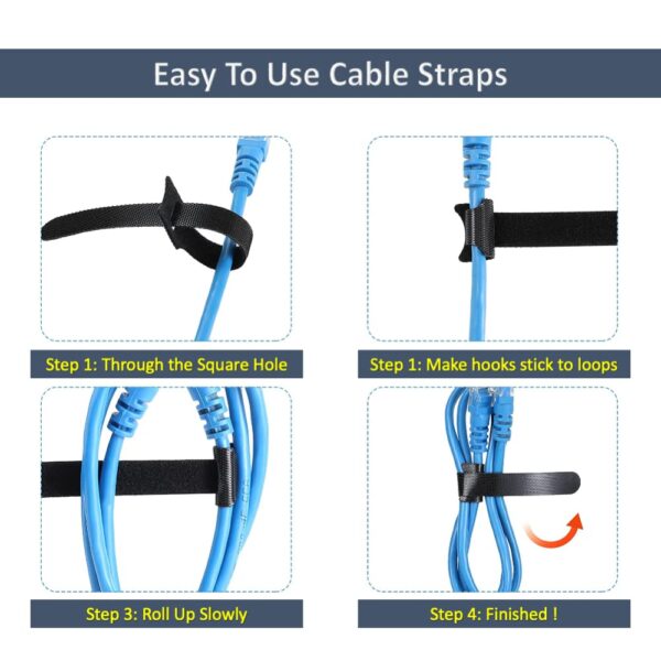 FLORICAN Cable Organiser, Cord Management System for PC, TV, Home Theater, Speaker & Cables, Reusable Cable Organizer for Desk, WFH Accessories, Reusable Cable Ties Strap (15 Pcs) - Image 10