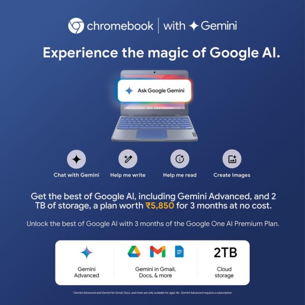 Lenovo {SmartChoice)Chromebook Intel Celeron N4500 (4GB RAM/64GB eMMC 5.1/11.6 Inch (29.46cm)/HD Display/2Wx2 Stereo Speakers/HD Camera/Chrome OS/Blue/1.21Kg), 82UY0014HA - Image 5
