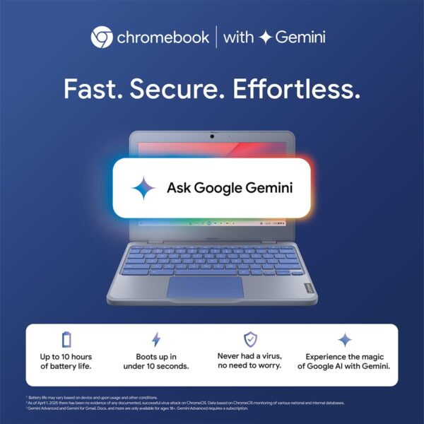 Lenovo {SmartChoice)Chromebook Intel Celeron N4500 (4GB RAM/64GB eMMC 5.1/11.6 Inch (29.46cm)/HD Display/2Wx2 Stereo Speakers/HD Camera/Chrome OS/Blue/1.21Kg), 82UY0014HA - Image 6