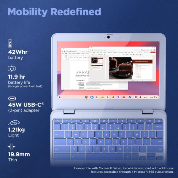 Lenovo {SmartChoice)Chromebook Intel Celeron N4500 (4GB RAM/64GB eMMC 5.1/11.6 Inch (29.46cm)/HD Display/2Wx2 Stereo Speakers/HD Camera/Chrome OS/Blue/1.21Kg), 82UY0014HA - Image 9