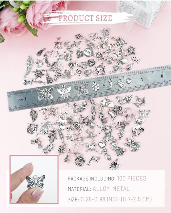 PROJEWEL Wholesale Bulk Lots Jewelry Making Silver Charms Mixed Smooth Tibetan Silver Metal Charms Pendants DIY for Necklace Bracelet Jewelry Making and Crafting, 100 Pieces - Image 3