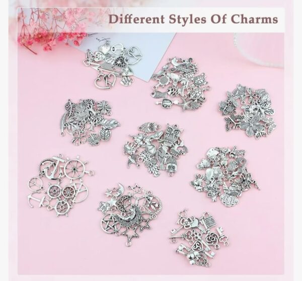 PROJEWEL Wholesale Bulk Lots Jewelry Making Silver Charms Mixed Smooth Tibetan Silver Metal Charms Pendants DIY for Necklace Bracelet Jewelry Making and Crafting, 100 Pieces - Image 7