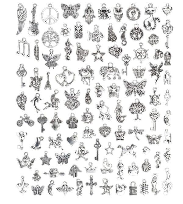 PROJEWEL Wholesale Bulk Lots Jewelry Making Silver Charms Mixed Smooth Tibetan Silver Metal Charms Pendants DIY for Necklace Bracelet Jewelry Making and Crafting, 100 Pieces - Image 8