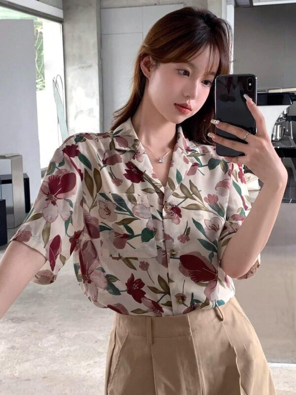 Leriya Fashion Women Crepe Oversized Shirt Korean Casual Short Sleeve Loose Fit Top | Summer Wear - Image 4