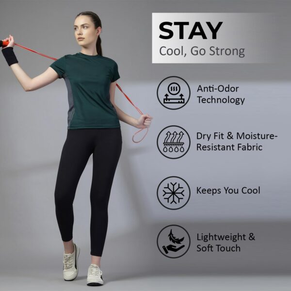 CHKOKKO Women’s Solid Quick Dry Sports Half Sleeve Regular Fit Active Wear Gym Tshirt Round Crew Neck Breathable Side Mesh Panels for Running Workout and Fitness - Image 3
