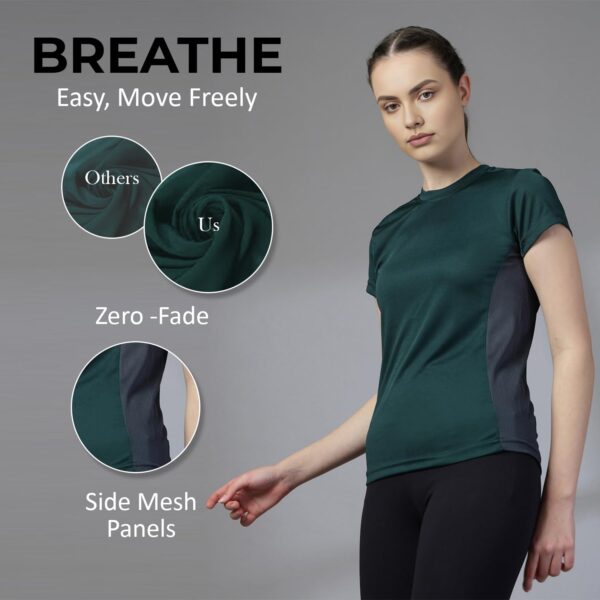 CHKOKKO Women’s Solid Quick Dry Sports Half Sleeve Regular Fit Active Wear Gym Tshirt Round Crew Neck Breathable Side Mesh Panels for Running Workout and Fitness - Image 4