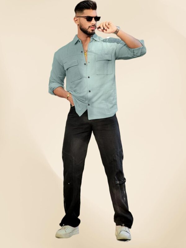 IndoPrimo Men's Regular Fit Fancy Double Pocket Casual Shirt for Men Full Sleeves - Cargo - Image 6