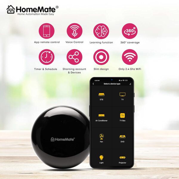 HomeMate® Wi-Fi Smart IR Control Hub (Pack of 1) | Smart Air Conditioner Remote | Compatible with Alexa, Google Home | All in One Infrared Remote for Smart Home | Black - Image 9